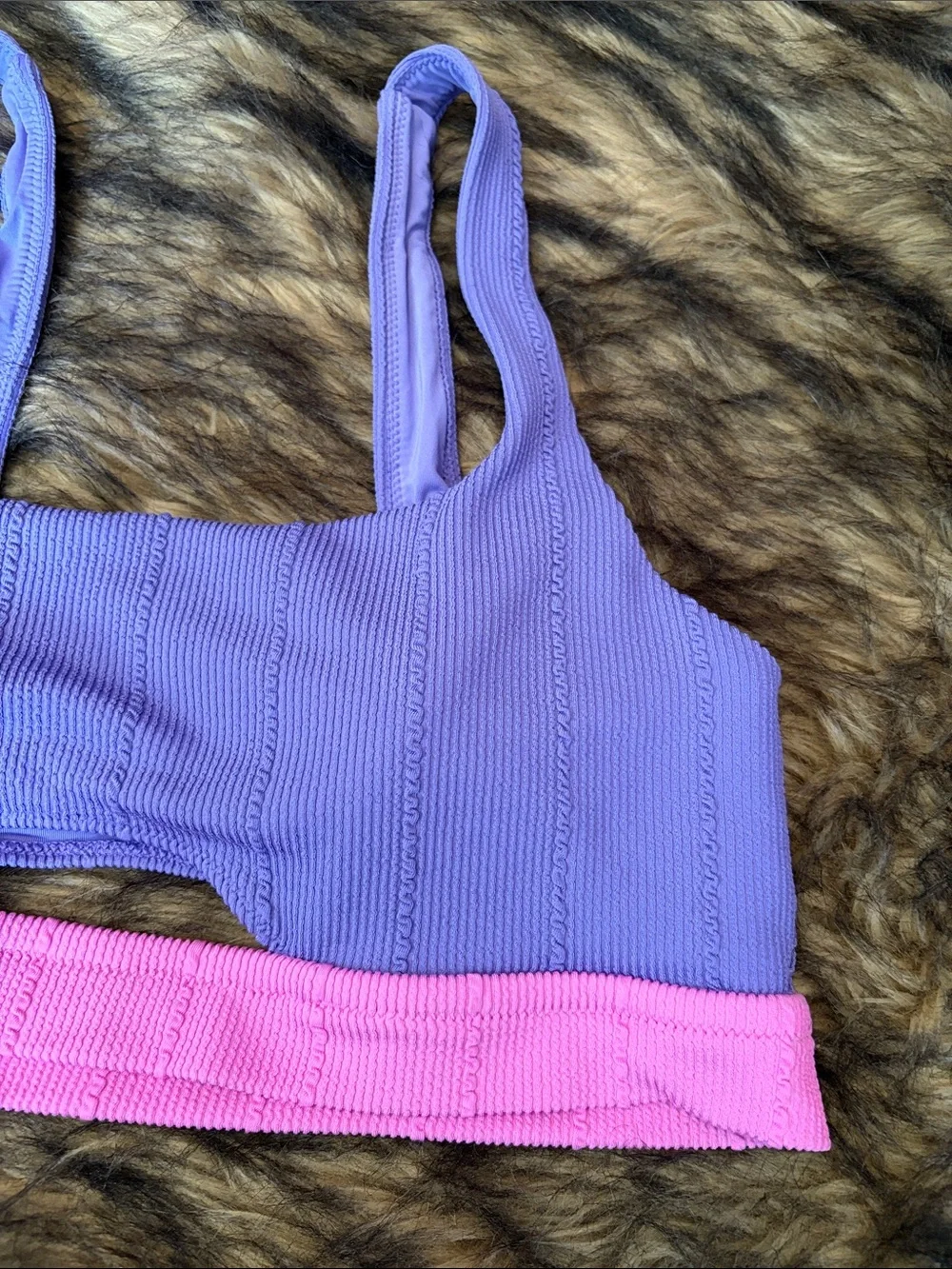 Aerie Lavender Ribbed Scoop Sports Bra with Pink Band Size XL